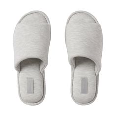 COTTON SLIPPER | LIGHT HEATHER GREY Island Closet, Grey Slippers, Men Slippers, Grey Houses, Faux Fur Slippers, Cotton Jersey Fabric, Pink Logo, Club Monaco, House Slippers