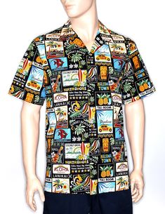 Tiki Cotton Hawaiian Aloha Shirt - Black Hawaii Design, Hawaiian Design, Hawaiian Print Shirts, Hawaiian Designs, Muumuu Dress, Tropical Fashion, Tiki Room, Hawaiian Outfit, Rayon Shirt