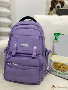 Bird in Bag - Backpack for Middle/High School/College Students - Lightweight, Waterproof Nylon Material with Multiple Pockets, Korean-Style Purple Nylon Student Backpack, Casual Purple Nylon Backpack, Classic Backpack, School College, Bird In Bag, College Students, Color Purple, Backpack Bags, Korean Fashion