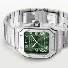 Santos de Cartier watch Elegant Cartier Watch With Tachymeter, Formal Cartier Watch With Tachymeter, Classic Rectangular Dial Watch With Tachymeter, Classic Watches With Tachymeter And Rectangular Dial, Luxury Cartier Watch With Tachymeter, Modern Cartier Chronograph Watches, Timeless Cartier Chronograph Watch Accessories, Green Automatic Watch Accessories With Rectangular Dial, Timeless Cartier Watch Accessories With Chronograph