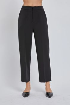 Description: High rise straight leg dress pant Material: 95% Polyester 5% Spandex Solid Straight Pants With 4-way Stretch, Elegant High-waisted Stretch Pants, Elegant High-waisted 4-way Stretch Pants, Stretch Straight Pants For Business Casual, Chic Straight Pants With 4-way Stretch, Formal Elastane Bottoms, Elegant 4-way Stretch Straight Pants, Straight Leg Elastane Bottoms With Welt Pockets, Stretch Straight Leg Dress Pants For Business Casual