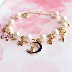 Sailor Moon Bracelet, Gold Filigree Bracelet, Pearl Charm Bracelet, Sister Bracelet, Moon Bracelet, Silver Bracelets For Women, Turquoise Bead Bracelet, Bangle Bracelets With Charms, Hinged Bracelet