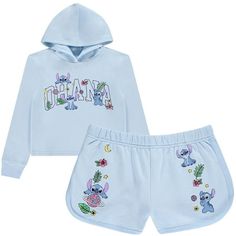 Introducing the officially licensed Disney Girls Lilo and Stitch Shorts Set, available in both a Pullover Hoodie and Crewneck Sweatshirt. Offered in sizes XS 4/5, S 6/6X, M 7/8, L 10/12, and XL 14/16 for both little and big girls, this adorable set features metallic HD embroidery of beloved characters Lilo and Stitch. Crafted from a cozy blend of materials for ultimate comfort and durability, the pullover hoodie or crewneck offers a snug fit with ribbed cuffs and hem, while the matching shorts c Lilo And Stitch Hoodie, Stitch Shorts, Stitch Clothing, Stitch Sweatshirt, Stitch Hoodie, Girl Sweatpants, Stitch Clothes, Girls Fleece, Matching Shorts