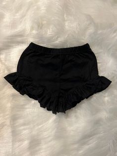 The shorts are not handmade by me but I designed the item. 95% cotton and 5% spandex. Shorts With Ruffles, Brand Character, Girls Shorts, Ruffle Shorts, Black Ruffle, Skorts, Black Denim Shorts, Black Knit, Black Shorts