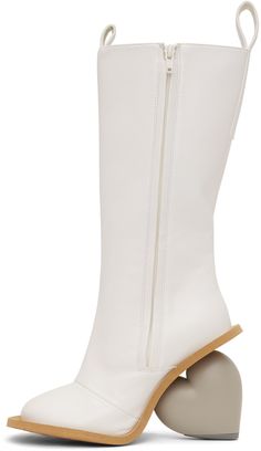 Calf-high buffed faux-leather boots in white. · Pull-loops at collar · Zip closure at inner side · Logo embossed at heel tab · Sculptural heel with rubber injection · Neolite foam rubber sole · Heel: H3.75 Supplier color: White/Grey White Leather Knee-high Boots With Reinforced Heel, White Mid-calf High Heel Boots With Reinforced Heel, White Knee-high Boots With Reinforced Heel, White High Heel Mid-calf Boots With Reinforced Heel, White Leather High Heel Knee-high Boots, White Leather Fitted Mid-calf Boots, Fitted White Mid-calf Boots With Reinforced Heel, Fitted White Leather Mid-calf Boots, White Faux Leather Platform Boots With Reinforced Heel