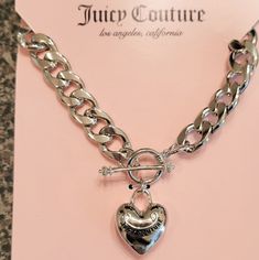 Made With Durable Silvertone Metal, This Necklace Features A Beautiful Jc Logo, Adjustable Chain And Classic Design. Juicy Couture Necklace Heart, Juicy Coture Necklace, Mcbling Necklace, Juicy Necklace, Juicy Couture Charm Necklace, Couture Necklace, Juicy Couture Necklace, Dove Necklace, Clothing Bundle