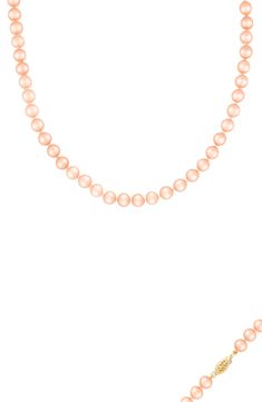 Shimmering pink pearls add feminine styling to a classic. 7-8mm pink freshwater pearl necklace. Friction backs closure. ImportedPlease note: Due to the unique and natural origin of pearls, slight variations in overtone and quality may occur. These characteristics enhance the beauty of the product and truly make them a one of a kind piece. Pink Pearls, Pearl Jewelry Necklace, Freshwater Pearl Necklace, Freshwater Pearl Necklaces, Pink Pearl, Free Jewelry, Pearl Jewelry, Rhodium Plated, Womens Jewelry Necklace