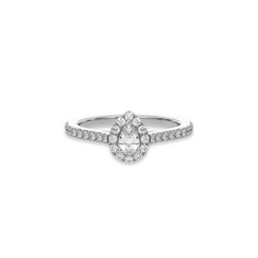 This Pear Diamond Halo Engagement Ring is made with a pear solitaire diamond set in a three-prong setting, surrounded by a halo of round diamonds all set on a pave band with round cut diamonds.Details: - Made to Order- Diamond Weight: 0.10 CT, 0.25 CT, 0.50 CT, 0.75 CT, 1.00 CT - Accent Diamond Weight: 0.35 CT - 0.45 CT (Carat weight varies based on chosen Focal Diamond) - Diamond Type: Lab Grown Diamond (CVD, HPHT)- Focal Diamond Cut: Pear- Accent Diamond Cut: Round- Diamond Clarity: VS - Diamo Pear-shaped Halo Ring For Promise, White Pear-shaped Diamond Ring With Halo Setting, Diamond White Pear-shaped Ring With Halo Setting, Pear Shaped Diamond Ring With Halo Setting For Promise, Pear-shaped Diamond Ring With Halo Setting For Promise, Pear Shaped Diamond White Ring With Halo Setting, Pear-shaped Halo Diamond Promise Ring, Teardrop Diamond Halo Ring, Pear-shaped Halo Ring In Fine Jewelry Style