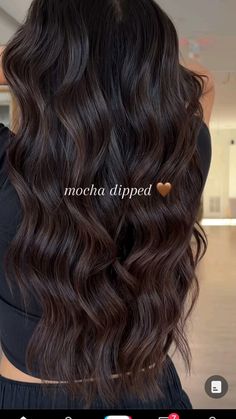 Dark Hair Reverse Balayage, Dark Chocolate Highlights On Dark Hair, Almost Black Hair With Highlights, Dark Hair With Dark Brown Highlights, Mocha Dipped Hair, Brown Highlights With Black Hair, Black Hair With Brown Tips, Black Hair With Highlights Brown