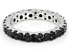 2.50ctw round black spinel rhodium over sterling silver eternity band ring. Measures approximately .14"L x .14"W. Finished under gallery. Not sizeable. Black rhodium. Black Round Eternity Band For Anniversary, Black Eternity Band For Anniversary, Spinel Gemstone, Eternity Band Ring, Broken Chain, Pearl Strands, Black Spinel, Black Rhodium, Eternity Band