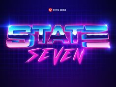 the state seven logo is shown in purple, blue and pink colors on a dark background