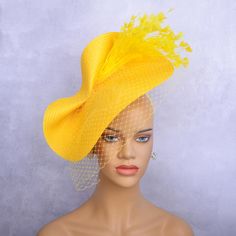 Hello!Welcome to our shop of  365daysCreations product information: Season:All Season Gender:Female Occasion:Party,Wedding,Melbourne cup,Kentucky Derby Material:Veil,PP straw,feathers With 1.2cm satin headband at the back Color:yellow Carnival Formal Fascinator Hat, Formal Summer Costume Hat With Pinched Crown, Formal Summer Fascinator With Structured Crown, Spring Event Hat With Curved Brim, Royal Ascot Event Costume Hats And Headpieces, Curved Brim Hats For Spring Events, Curved Brim Hat For Spring Events, Church Carnival Fascinator, Elegant Hats For Wedding And Carnival