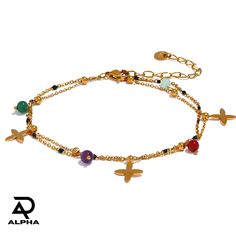 Add a pop of color and charm to your summer style with this beautifully crafted beach anklet! Featuring vibrant natural stone beads and delicate flower chain detailing, this stainless steel anklet is the perfect accessory for beach days, festivals, or casual outings. Its durable stainless steel construction ensures it's waterproof and tarnish-resistant, making it a must-have for summer adventures. Features: Material: High-quality stainless steel, real gold plated, natural stone beads Design: Col Flower Chain, Bead Flower, Beach Anklets, Colorful Accessories, Delicate Flower, Summer Jewelry, Bead Designs, Jewelry For Women, Chain Link Bracelet