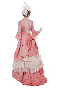 You will adore wearing this fabulous 3-piece dress! You choose the dupioni color for the polonaise jacket and underskirt, as well as the lace and taffeta color for the overskirt and trim on the jacket. This set consists of three pieces: a Polonaise, taffeta overskirt and dupioni underskirt. The polonaise bodice has a square neckline in front accented with lace, and framed by a lace-overlay in center front and back. Elbow length sleeves have a dupioni ruffle and lace flounces. The underskirt is m Rococo Style Ball Gown With Ruffles, Rococo Ball Gown With Ruffles, Marie Antoinette Style Fitted Dress With Ruffles, Fitted Marie Antoinette Dress With Ruffles, Rococo Lace Costume Dress, Marie Antoinette Style Ruffled Gown, Marie Antoinette Style Gown With Ruffles, Pink Fitted Victorian Dress For Costume Party, Marie Antoinette Style Victorian Dress With Ruffles