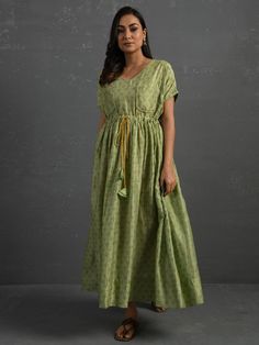 DESIGNER INDIAN ETHNIC WEAR IN USA - Green gold hand block printed chanderi maxi dress with gota details. Shop online Indian Designer Wear, Indian Festive Collection, Trending Ethnic wear, Hand Block Printed Kurta Sets, Cotton Summer Dresses, South Asian fashion, Kids Ethnic Wear from Trendroots. Free Shipping in USA! Kids Ethnic Wear, Double Layer Dress, Layered Dress, Green Fits, Cotton Dress Summer, Green Hand, Green Sequins, Layer Dress, Indian Ethnic Wear