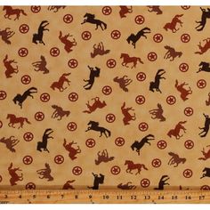 a brown and black pattern on a tan background with red horse silhouettes in the center