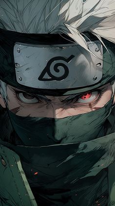 an anime character with red eyes wearing a helmet