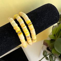 Handmade yellow clay bead/heishi bead bracelet.  Bracelet measures approximately 7", if you need a custom size please send me a message and I'll create a custom listing for you. Yellow Clay Bead Bracelet, Clay Bead Earrings, Heishi Bead Bracelet, Clay Bead Bracelets, Clay Bead Bracelet, Yellow Bracelet, Clay Bead, Bracelet Ideas, Heishi Beads