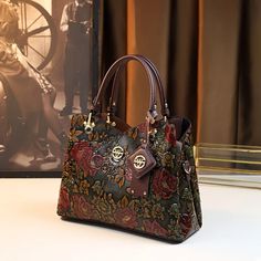 Vintage Flower Pattern Handbag, Luxury PU Leather Tote Bag, Fashion Crossbody Bag For Women Elegant Multicolor Large Capacity Satchel, Elegant Large Capacity Multicolor Bags, Floral Print Satchel Shoulder Bag, Leather Tote Bag With Floral Print, Floral Print Top Handle Bag For Travel, Leather Top Handle Bag With Floral Print, Elegant Top Handle Bag With Floral Print, Elegant Floral Print Bag For Everyday Use, Elegant Floral Print Tote Bag