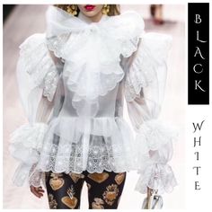 * Ruffle Top * Retail $155 * New With Store Tags * Exaggerated Bow * 100% Polyester * Sheer Organza Fabric * Button Front Bust 36” Waist 29" Sleeve 24” Length 29" Sheer Tops, Sheer White Blouse, Black Sheer Blouse, White Peplum, Cheap Blouses, Puff Long Sleeves, Organza Fabric, Hem Top, Lace Embroidery