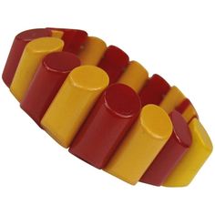 1stdibs - 1930 True Vintage Bakelite Catalin Stretch Red & Bracelet Art Deco Silver Costume, Bracelet Art, Bakelite Bracelets, Bakelite Jewelry, Lucite Jewelry, Yellow Bracelet, Red Bracelet, Jewellery Vintage, Yellow Jewelry