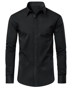 in stock Black Fitted Shirt With Casual Collar, Black Slim Fit Top With Spread Collar, Black Fitted Dress Shirt With Spread Collar, Casual Black Long Sleeve Dress Shirt, Black Slim Fit Dress Shirt With Spread Collar, Black Fitted Button-up Dress Shirt, Fitted Black Button-up Dress Shirt, Black Slim Fit Shirt With Casual Collar, Black Slim Fit Shirt With Spread Collar