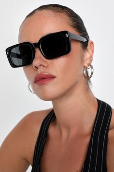 The Lulus Modern Allure Black Rectangle Sunglasses will be the perfect finishing touch to any sunny day look! You'll look like a retro inspiration all summer long with these chic sunglasses that boast a rectangular design with black frames, black-tinted lenses, and silver hardware accents. Frames Measure 5. 75" Wide. Arms Measure 5. 75" Long. 100% UV Protection. Man Made Materials. Imported. Lulus | Modern Allure Black Rectangle Sunglasses. Rectangular Shield Sunglasses With Polarized Lenses For Beach, Rectangular Polarized Shield Sunglasses For Beach, Black Retro Sunglasses For Vacation, Rectangular Shield Sunglasses With Mirrored Lenses, Rectangular Sunglasses With Mirrored Lenses, Black Square-faced Sunglasses For The Beach, Elegant Black Shield Sunglasses For The Beach, Classic Rectangular Sunglasses For Summer, Elegant Black Shield Sunglasses For Beach