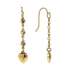 Gold Tone Linear Heart Drop Earring