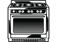 a black and white drawing of an oven