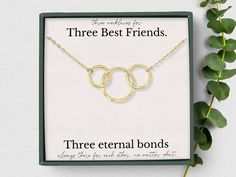 "Best Friends necklace for 3, Friendship Necklace set of 3, Three Best Friends jewelry, Best Friend Gift, Eternity Circles necklace set You may not be related by blood, but that doesn't make your bond any less special. With multiple versions available (as seen below), you are sure to find the perfect gift for you and your best friends. Beautifully packaged, this gift is ready to give right away! With option V.1 you will receive a set of 3 two ring necklaces - one for each sister. Option V.2 incl Adjustable Round Pendant Necklace For Best Friend, Personalized Round Pendant Jewelry For Friendship, Round Pendant Jewelry For Valentine's Day, Personalized Jewelry For Best Friend Gift, Necklace For Best Friend Gift On Mother's Day, Round Necklaces For Best Friend Gift On Mother's Day, Mother's Day Best Friend Gift Charm Necklace, Adjustable Chain Jewelry For Birthday And Mother's Day, Adjustable Chain Jewelry For Mother's Day Birthday Gift