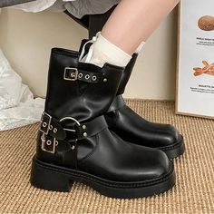 SPECIFICATIONSDepartment Name: ADULTgender: women/womens/woman/ladies/mujer/famelashoes item: Fashion Boots/Mid-calf boots/winter warm bootsheel type: platform/square heeltoe type: square toeseason: spring/autumn/wintersize: 35/36/37/38/39/40color: black/brownclosing method: slip onBrand Name: rimocyModel Number: M2424Style: NoveltyFashion Element: Metal decorationShaft Material: PUFit: Fits true to size, take your normal sizePlatform Height: 0-3cmHeel Type: Square heelHign-concerned Chemical: NoneToe Shape: Square toeSeason: Spring/AutumnUpper Material: PUOrigin: Mainland ChinaInsole Material: FabricItem Type: BOOTSPattern Type: SolidOutsole Material: RUBBERLining Material: noneClosure Type: SLIP-ONBoot Height: Mid-CalfHeel Height: Med (3cm-5cm)is_handmade: YesBoot Type: basicCN: Zhejiang Trendy Black Closed Toe Mid-calf Boots, Trendy Black Mid-calf Closed Toe Boots, Chic Black Closed-toe Martin Boots, Trendy Black Flat Heel Martin Boots, Trendy Closed Toe Platform Moto Boots, Trendy Platform Moto Boots With Closed Toe, Chic Black Round Toe Martin Boots, Black Martin Boots With Buckle Closure And High Heel, Black Martin Boots With High Heel And Buckle Closure