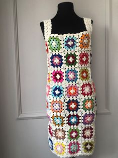 Crochet Mini Dress Granny Square Colorful Dress Handmade - Etsy Brasil Fitted Multicolor Crochet Top With Granny Square, Fitted Multicolor Granny Square Crochet Top, Multicolor Crochet Lace Sleeveless Dress, Multicolor Sleeveless Crochet Dress With Crochet Trim, Multicolor Sleeveless Crochet Lace Dress, Multicolor Sleeveless Dress With Crochet Trim, Fitted Multicolor Crochet Cotton Dress, Multicolor Crochet Cotton Dress, Multicolor Sleeveless Crochet Dress