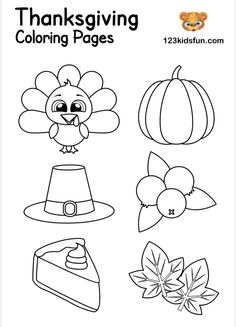 thanksgiving coloring pages for kids with turkey, pumpkins and other things to color on