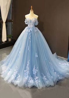 Off Shoulder Evening Dress, Blue Ball Gowns, Long Prom Gowns, Blue Evening Dresses, Blue Tulle, Perfect Prom Dress, فستان سهرة, A Line Prom Dresses, Gown Prom