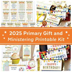 a collage of pictures with the words, 2021 primary gift and ministering printable kit