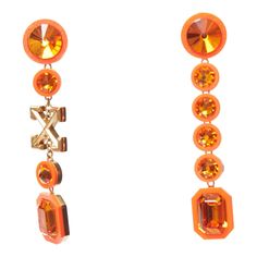 OFF WHITE neon orange gold logo jewel rhinestone drop pin earrings pair Reference: AAWC/A00897 Brand: Off White Material: Metal, Acrylic Color: Orange, Gold Pattern: Crystals Closure: Pin Lining: Gold Metal Made in: Italy CONDITION: Condition: Very good, this item was pre-owned and is in very good condition. Please refer to image gallery for thorough condition check. Micro scratches on metal. This Off White item is authentic. Luxury Orange Drop Earrings, Bold Orange Party Jewelry, Bold Orange Drop Earrings, Pin Earrings, Gold Pattern, Gold Logo, Orange Gold, Neon Orange, Acrylic Colors