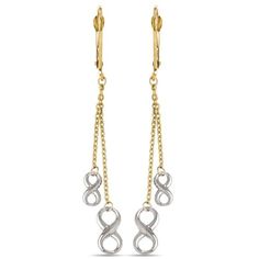 Two-tone Infinity Chain Dangle Earrings in White & Yellow Gold. Dangling 14k yellow gold chains suspend two 14k white gold infinity twists for a fun, symbolic look. www.brilliance.com Infinity Chain, Chain Drop Earrings, Earrings White, Yellow Gold Chain, Diamond Bracelets, Chain Earrings, Handmade Earrings, Fashion Earrings, Gold Chains