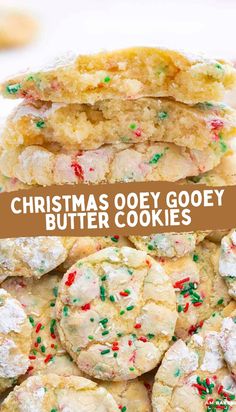 christmas ooey gooey butter cookies stacked on top of each other