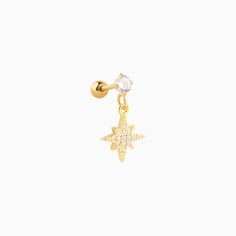 Eight-pointed Star Drop - OhmoJewelry Elegant Star Charm Cartilage Earrings, Elegant Star Shaped Cartilage Earrings With Star Charm, Celestial Star Cartilage Earring, Elegant Star-shaped Cartilage Earrings, Celestial Star-shaped Sparkling Earrings, Elegant Gold Cartilage Earrings With Star Charm, Sparkling Star-shaped Celestial Earrings, Elegant Gold Star-shaped Cartilage Earrings, Elegant Gold Star Cartilage Earrings