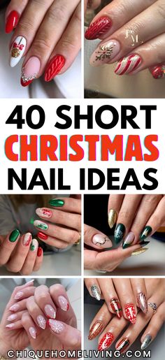 Get into the holiday spirit with our curated short Christmas nail ideas for effortless elegance! Perfect for those who prefer a chic and understated look, these designs incorporate festive colors like deep reds, snowy whites, and sparkling golds. Holly Nail Art Designs, Elegant Christmas Nails Short, Pretty Nails Christmas, Short Nails Art Christmas, Dip Nail Christmas Ideas, Christmas Nail Art Designs Easy Diy Ideas, Red And Silver Holiday Nails, Simple Reindeer Nails, Red Christmas Nails Design