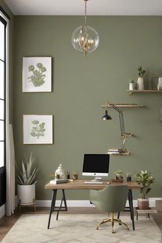 home decor interior design,interior bedroom design,designer wall paint,home paint colors Grey And Green Office Ideas, Hygge Office At Home, Sw Artichoke, Edgecomb Gray Walls, Green Walls Office, Green Home Office Ideas, Light Green Office, Hygge Office