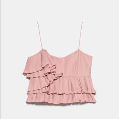 Pleated Top Pale Pink So Girly And So Cute! Black Tie Neck Blouse, Chiffon Cami Tops, Sequin Cami Top, Tulle Blouse, Strip Blouse, Short Sleeve Linen Shirt, Spaghetti Top, Pale Pink Color, Black Lace Cami