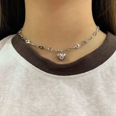 Metals Type: Zinc Alloy Material: Metal Pink Love Heart, Y2k Punk, Necklace Collection, Best Version Of Yourself, Y2k Outfits, Pink Love, Heart Pendant Necklace, Y2k Fashion, Heart Necklace