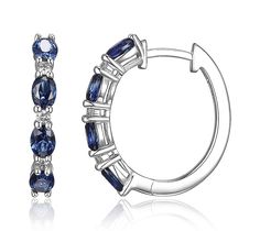 Emphasize your personal style with these spectacular statement earrings set with lab-grown sapphires and diamonds. From LuxLab. Silver Earrings With Diamond Accents And Lab-created Sapphire, Silver Earrings With Lab-created Sapphire And Diamond Accents, Sapphire Hoop Earrings With Prong Setting, Sapphire Earrings With Diamond Accents, Elegant Sapphire Hoop Earrings With Prong Setting, Sapphire Earrings With Gemstone Accents, Fine Jewelry Earrings With Diamond Accents And Lab-created Sapphire, Fine Jewelry With Matching Earrings And Lab-created Sapphire, Fine Jewelry With Lab-created Sapphire