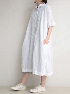 Sku CY-!88771 Material >90%Cotton Style Loose , Batwing Sleeves Feature Buttoned , Solid Color Neckline Lapel Occasion Urban , Simple Seasons Summer Type Midi Dresses Color WHITE Size S,M,L,XL Please consult the size chart we provide for this item's measurements to help you decide which size to buy.Please note: There may be 1-3cm differ due to manual measurement.CMINCH Bust Shoulder Sleeve Length S 126 70 14 122 M 130 71 15 124 L 134 72 16 126 XL 138 73 17 128 Classic White A-line Shirt Dress, White Shift Shirt Dress For Summer, Casual White Shirt Dress With Buttons, Oversized White Knee-length Shirt Dress, White Long Sleeve Shift Shirt Dress, Long White Shirt Dress For Spring, White Long Dress For Work, Long White Dress For Work, Cotton Stand Collar Summer Dress