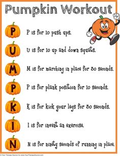 the pumpkin workout worksheet for kids to practice their letter formation and spelling skills