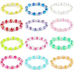 PRICES MAY VARY. PACKAGE INCLUDED - This little girls bracelets jewelry set include 12 pcs rainbow bracelets, provide you different styles to meet your daily matching. PREMIUM MATERIAL - Kids bracelets for girls made of high quality resin and plastic material,which is durable and non-toxic, not fade and no smell, smooth without any tip edges, safe and comfortable to wear, also lightweight to support a whole-day wear. SIZE - The circumference of rainbow bracelet size is approx 7.1 inches, the dia Princess Bracelets, Fleece Hat Pattern, Kids Bead Bracelet, Bracelets Rainbow, Bracelets Kids, Girls Bracelets, Pink Sheep, Kids Bracelet, Bracelet For Girls