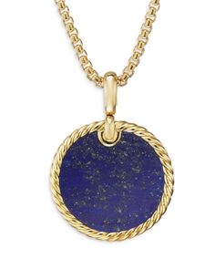 David Yurman Dy Elements Disc Pendant in 18K Yellow Gold with Lapis Lapis Jewelry, Lapis Blue, Disc Pendant, David Yurman, Charm Jewelry, Blue Gold, Amber, Jewelry Accessories, Buy Online