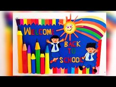 children's welcome back to school card with crayons and sun on it