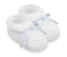 Newborn baby crib shoes hand crocheted with soft cotton and accented with a satin ribbon. Ribbon is adjustable and helps keeps crochet booties on tiny feet. Pretty and soft makes these easy to pair with all newborn outfits. Perfect for baby showers, newborn photo shoots, family portraits and to keep as a keepsake. Hand crocheted crib shoes with satin ribbon Crocheted with soft durable cotton Perfect gift for baby showers Comes in a clear box for easy gifting 100% Cotton Imported 1 Pair Crochet Crib, Crochet Ribbon, Baby Boy Booties, Newborn Shoes, Crochet Booties, Crochet Baby Shoes, Crochet Baby Booties, Crochet Diy